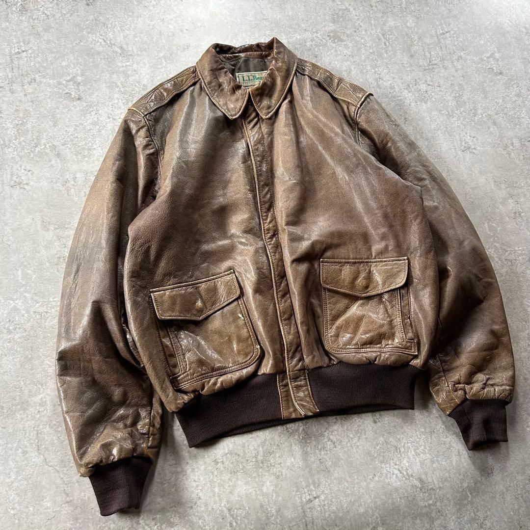 80s エルエルビーン A-2フライトジャケット USA製 ブラウン 46 本革