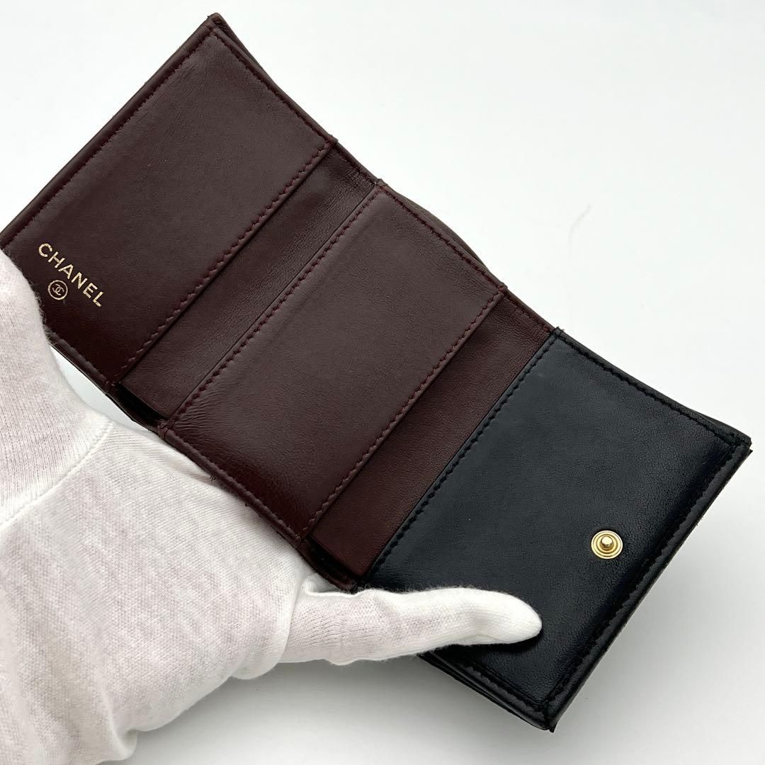 【鑑定済み】シャネル マトラッセ ラムスキン 三つ折り財布 ブラック 黒