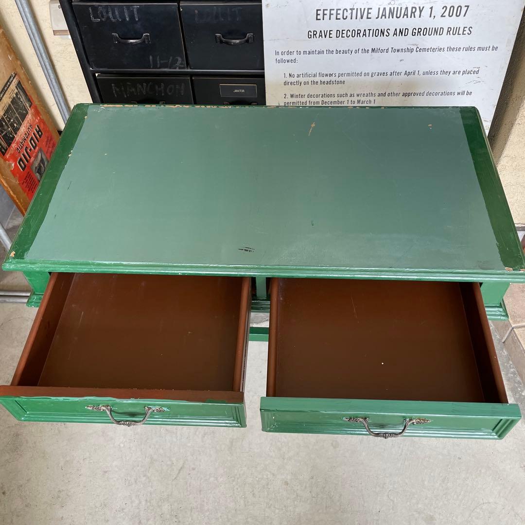 【訳あり】ヴィンテージ デスク 机 レトロ 蚤の市 アンティーク 店舗什器 緑