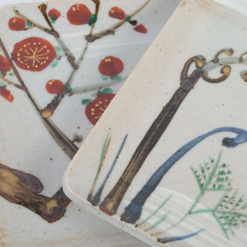 和食器　茶懐石　幸兵衛窯　絵変四方皿　銘々皿　五客　共箱　N　9420