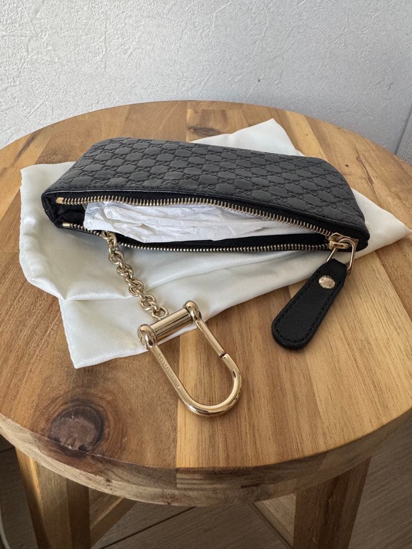 美品　GUCCI マイクログッチ シマ キーリング付き ケース レザー