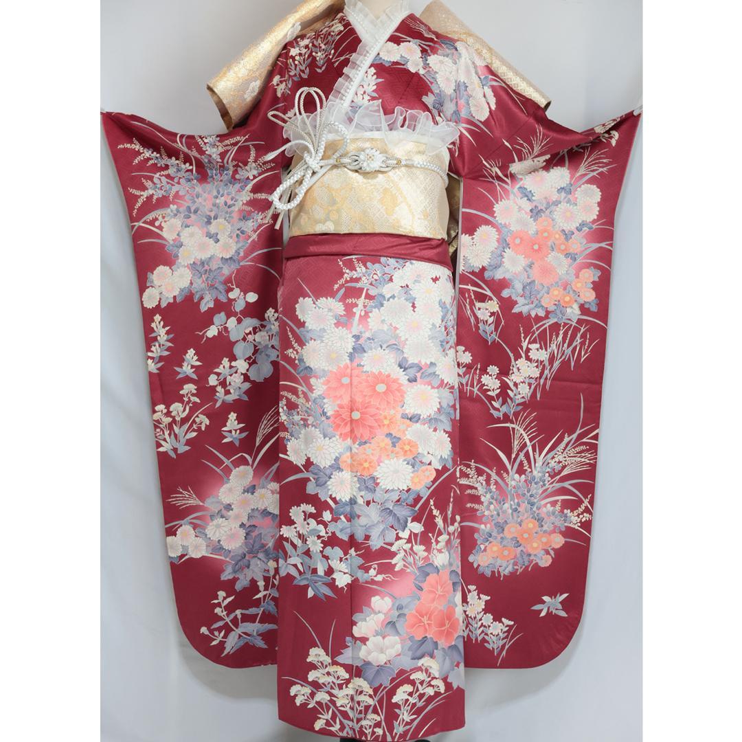 【絶妙色彩】ヴィンテージ◆ 振袖7点セット ◆フルセット帯小物付正絹Em35