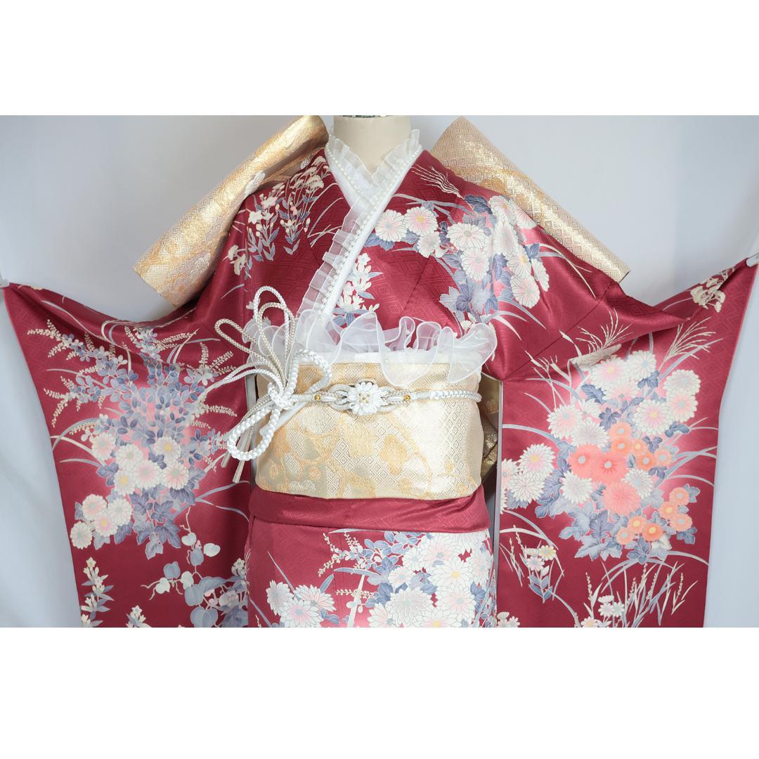【絶妙色彩】ヴィンテージ◆ 振袖7点セット ◆フルセット帯小物付正絹Em35