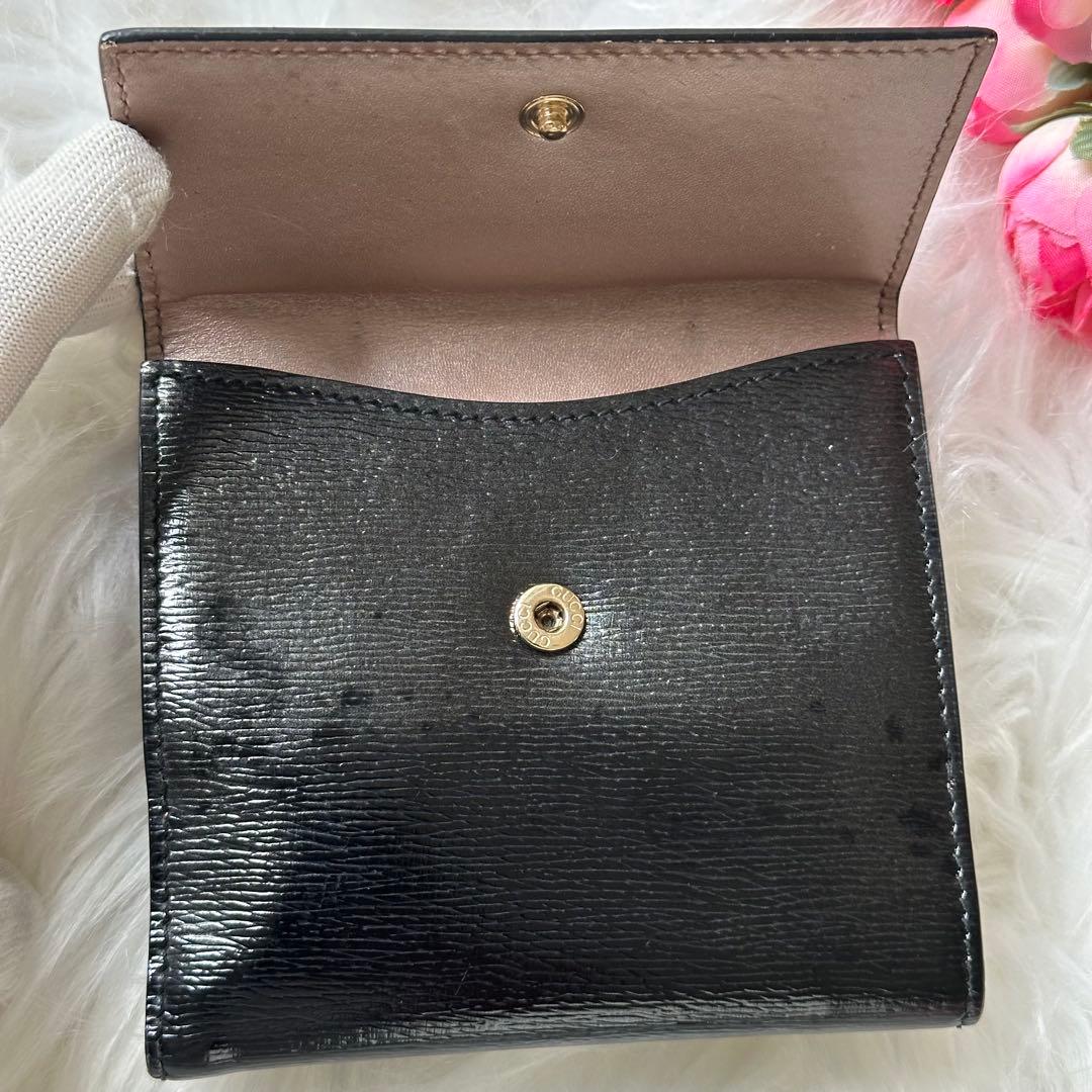 美品✨GUCCI 二つ折り財布　ダブルホック ブラック レザー ハート