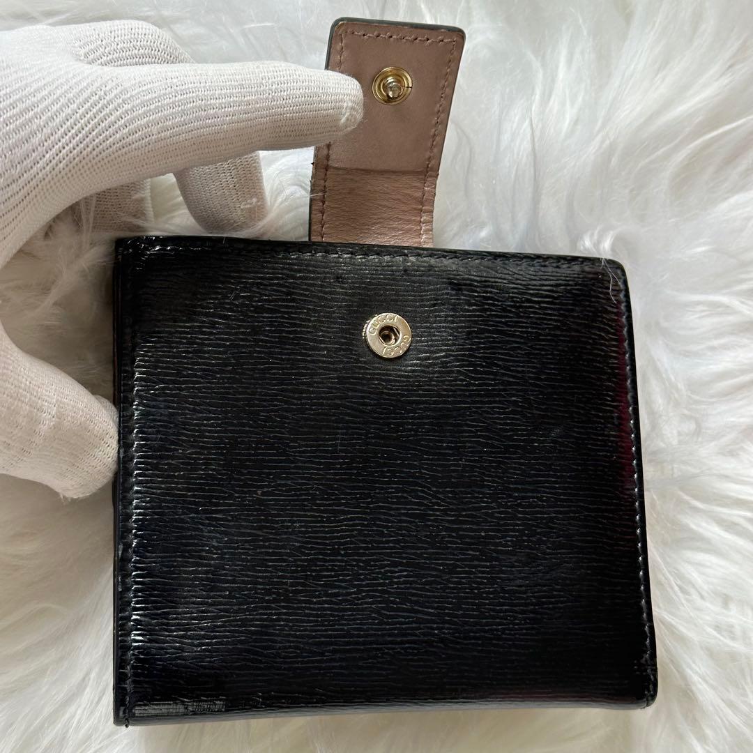美品✨GUCCI 二つ折り財布　ダブルホック ブラック レザー ハート