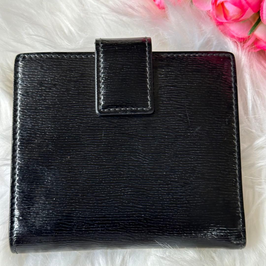 美品✨GUCCI 二つ折り財布　ダブルホック ブラック レザー ハート