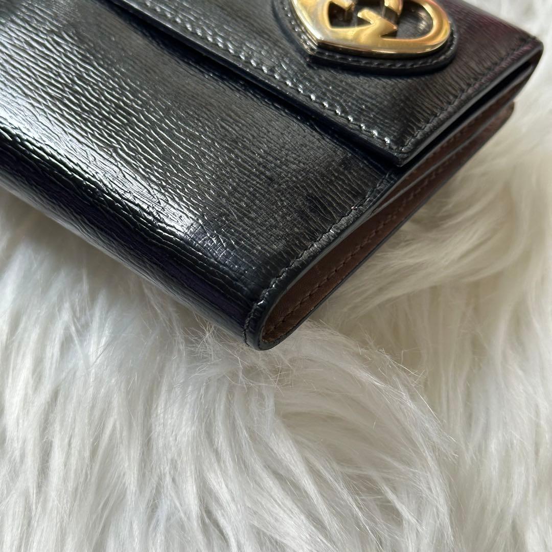 美品✨GUCCI 二つ折り財布　ダブルホック ブラック レザー ハート