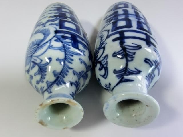 徳利■中国 青華 古い酒器 2本 染付 花唐草 お銚子 時代物 骨董品 古玩■