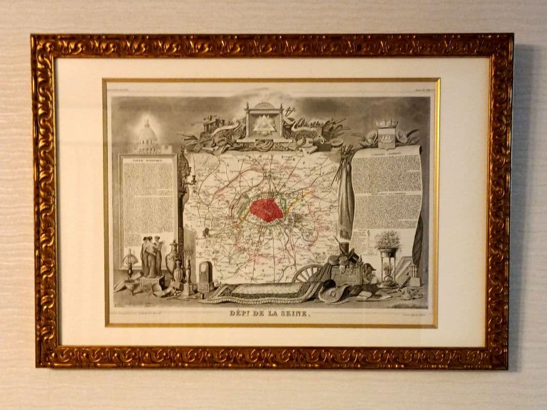 額装品　西洋古地図　1856年　 Levasseur 「パリ全図」美品