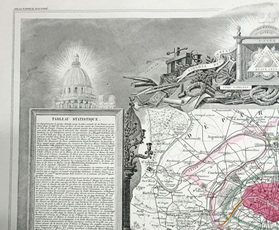 額装品　西洋古地図　1856年　 Levasseur 「パリ全図」美品