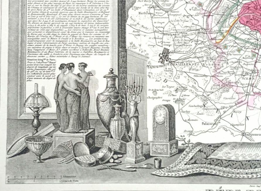 額装品　西洋古地図　1856年　 Levasseur 「パリ全図」美品