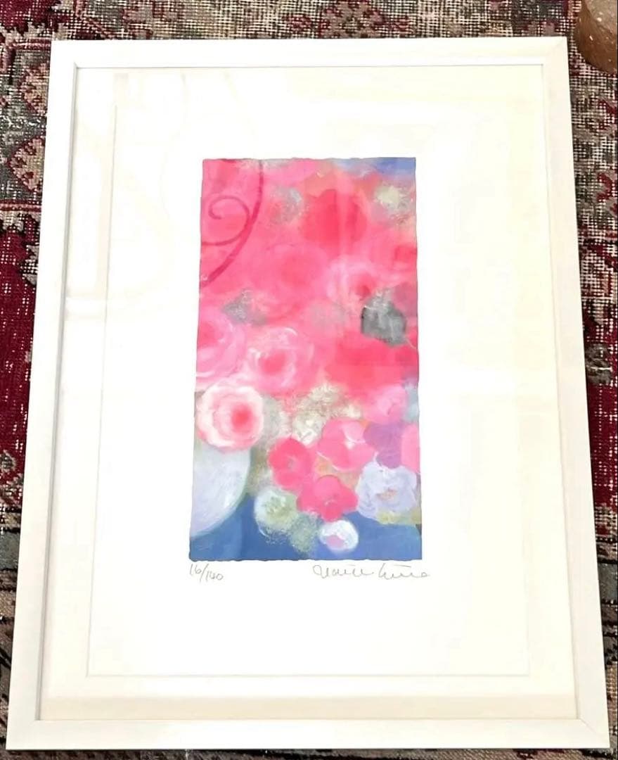額入り版画　新品　ジニー・キム　直筆サイン、エディション番号、証明書付き　バラ