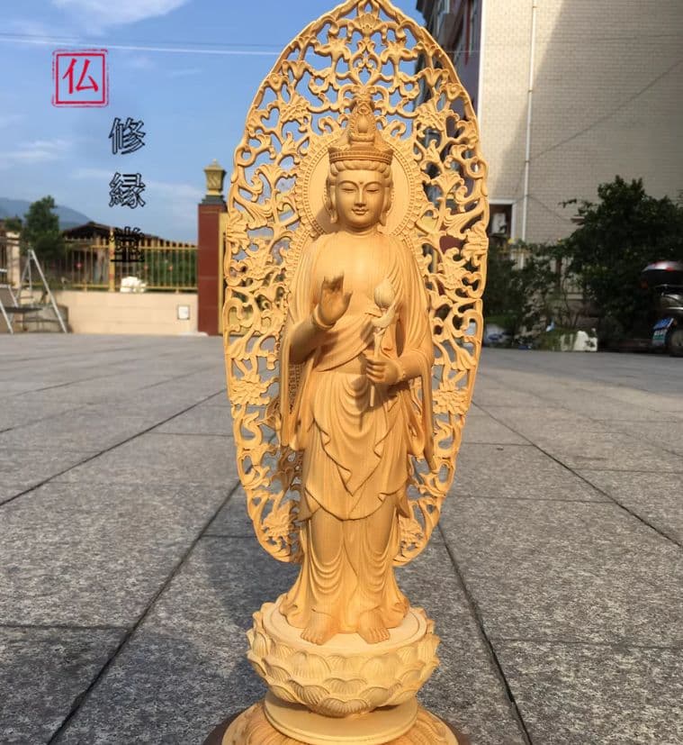 【修縁堂】古美術品 木工細工 西方三聖 仏像立像 置物 木彫 仏像