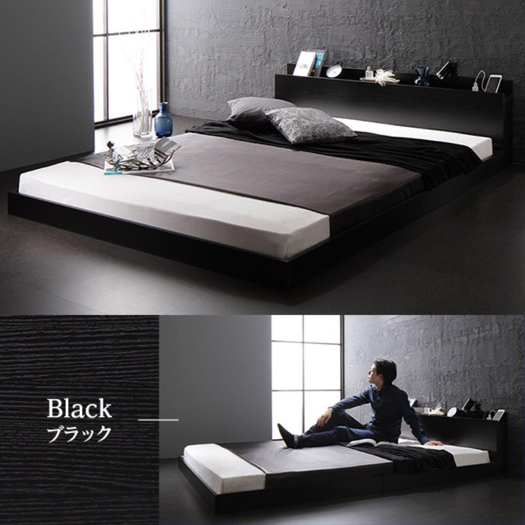 未使用品（新古品）セミダブル　低床ベッドフレーム　ブラック　コンセント付き