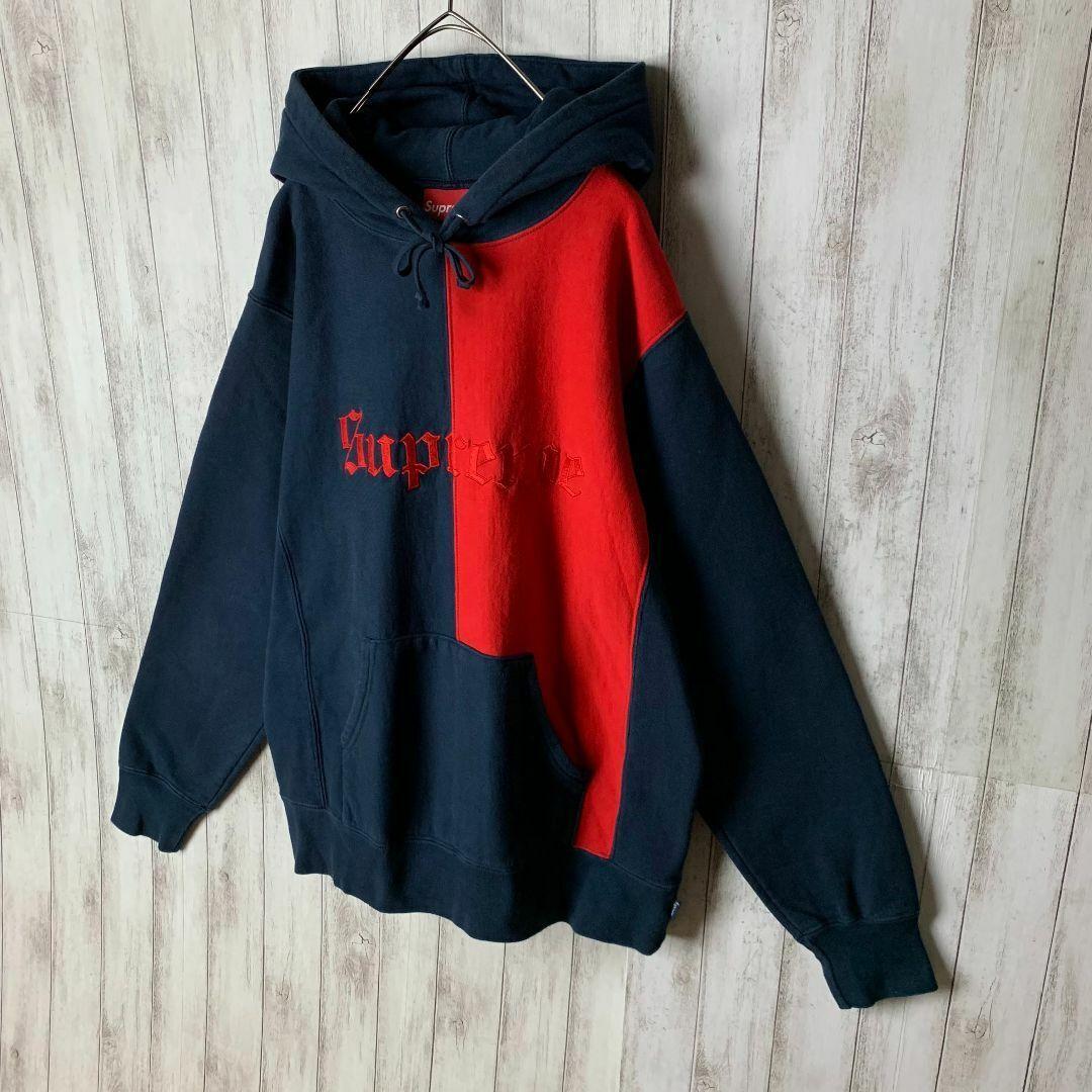 【入手困難モデル】シュプリーム☆ビッグ刺繍ロゴ入りバイカラーパーカー/943.
