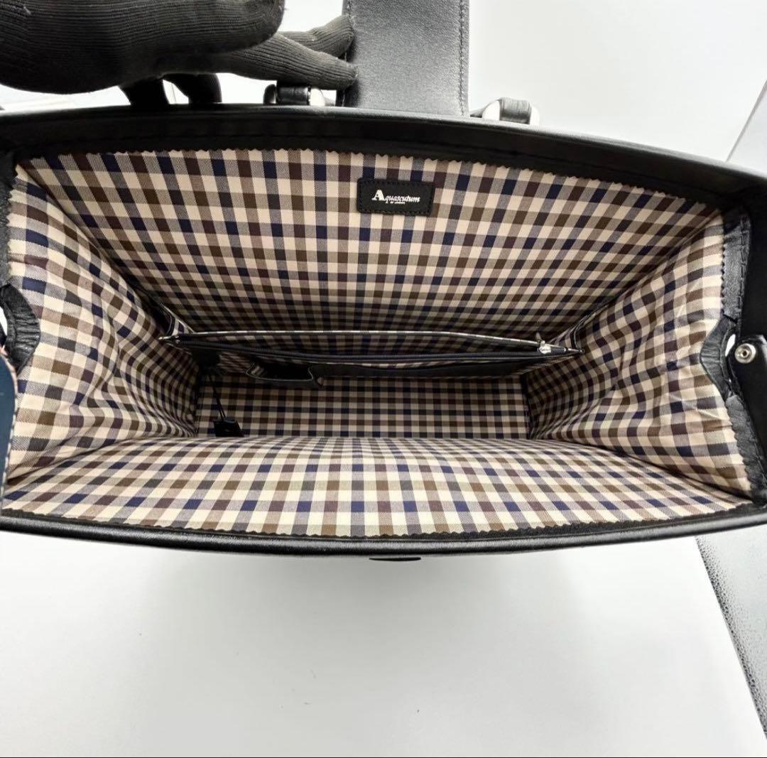 美品✨ アクアスキュータム ダレスバッグ クラブチェック レザー ブラック 鍵