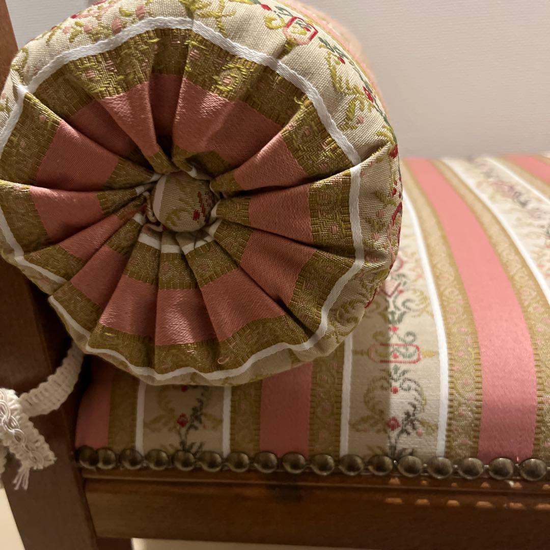 イタリア製 2シートベンチソファー(ピンクストライプ)