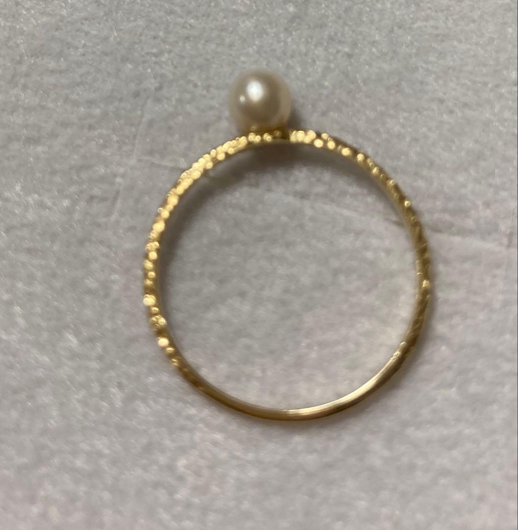 ノワールドプーぺ　淡水ベビーパール　一粒K10ゴールドリング　11号