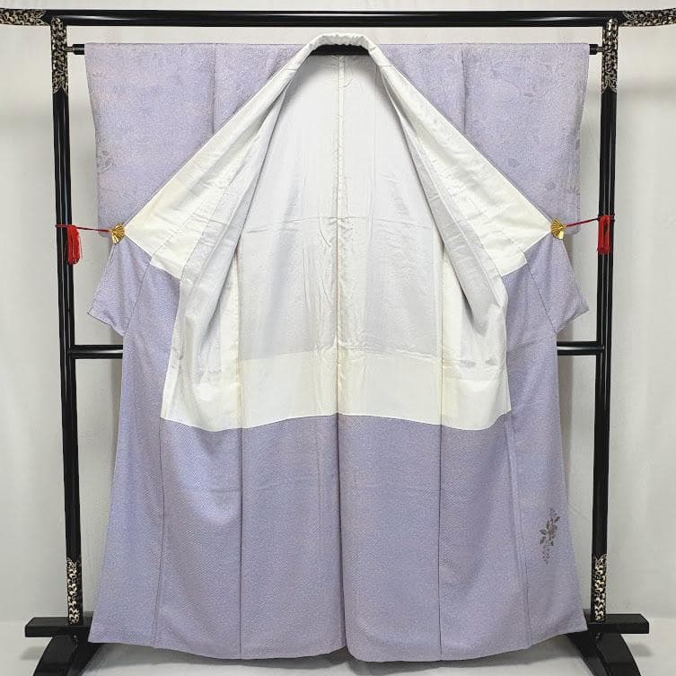 ゆりのはな　色無地　唐織　地紋　辻が花　ちりめん　ボカシ　薄紫色　正絹　A904