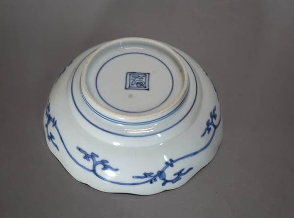 古伊万里　染付　花唐草　五弁花　膾皿 中皿　藍柿右衛門　江戸中期　輪花 2144