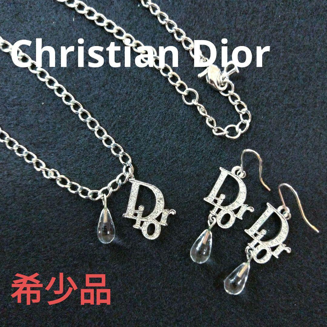 可愛い♡別売袋付♡Dior 揺れる雫 ロゴネックレス ＆フックピアス両耳