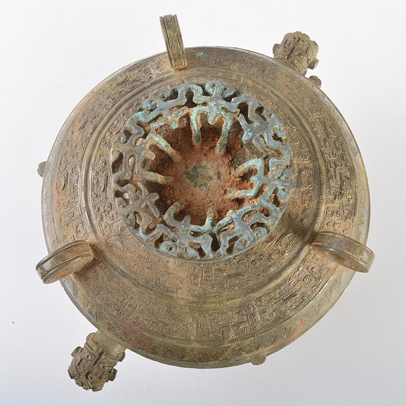 中国　古銅青銅　饕餮文　三足大香炉　在銘　D　R5234B