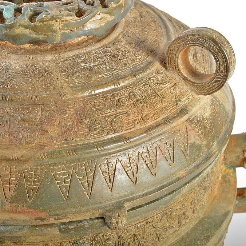 中国　古銅青銅　饕餮文　三足大香炉　在銘　D　R5234B