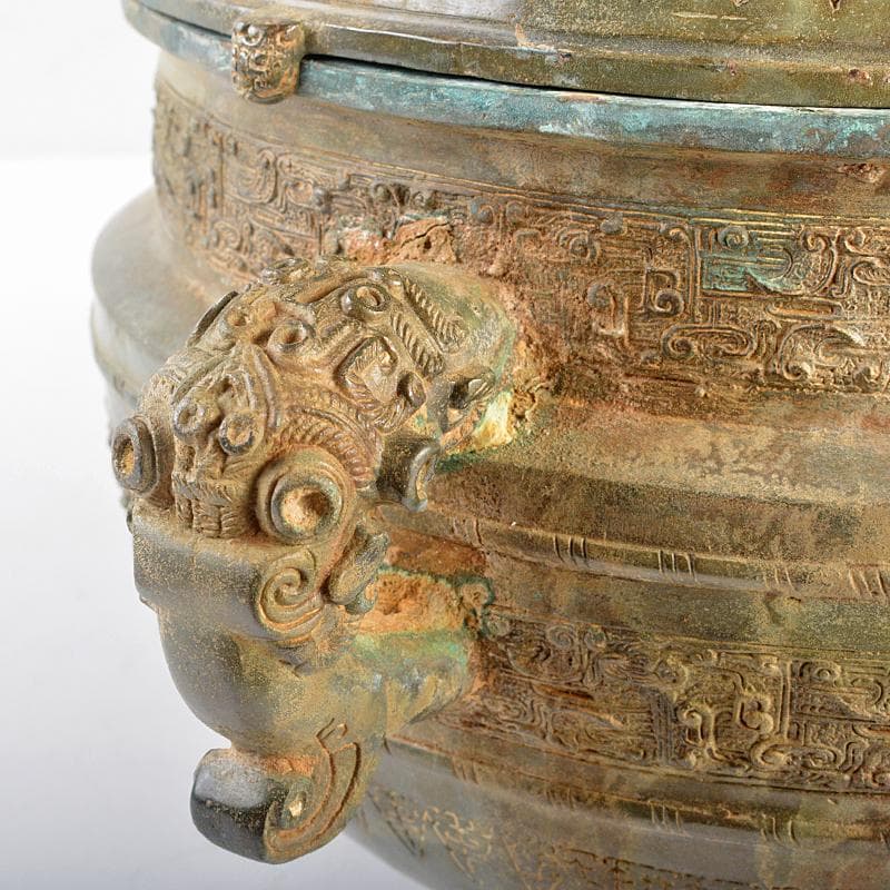 中国　古銅青銅　饕餮文　三足大香炉　在銘　D　R5234B