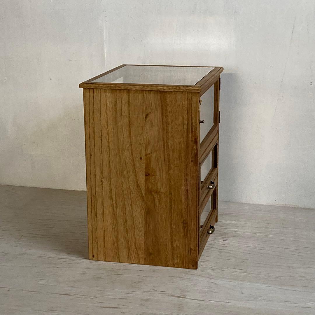 古い木製ガラスケース 引き出し付き 卓上 ショーケース 小物入れ 糸ケース