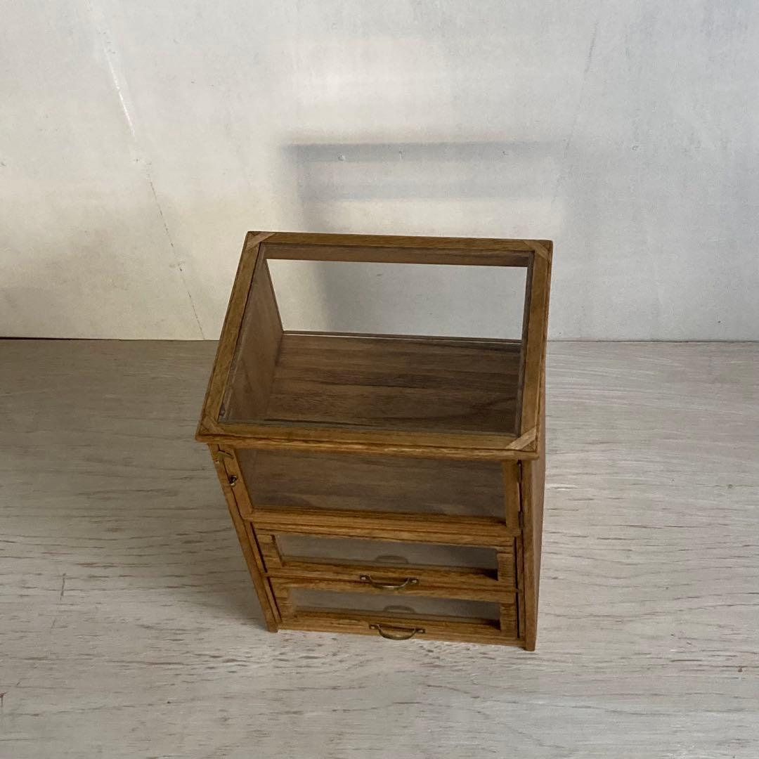 古い木製ガラスケース 引き出し付き 卓上 ショーケース 小物入れ 糸ケース