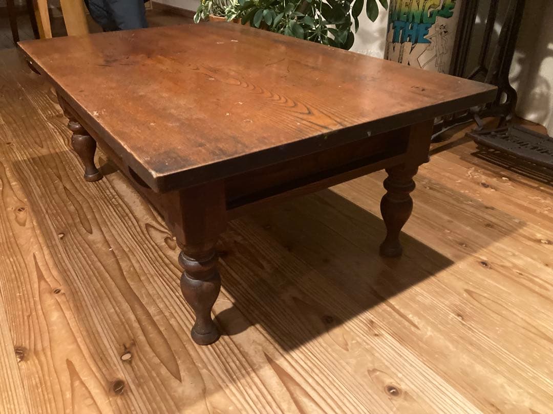 昭和レトロ　ろくろ脚木製文机　ローテーブル　18