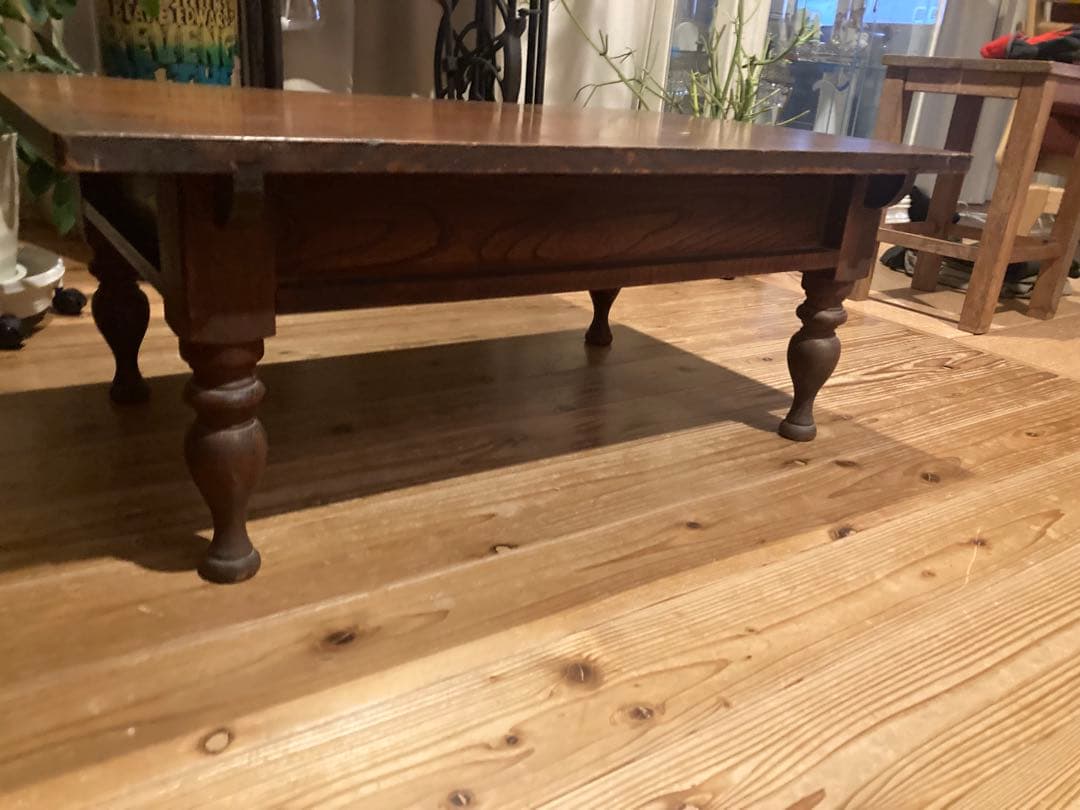 昭和レトロ　ろくろ脚木製文机　ローテーブル　18