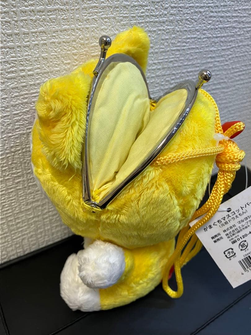 元祖ドラえもん　耳付き　黄色い　ぬいぐるみ調　がま口　財布　ポシェット　ミニドラ