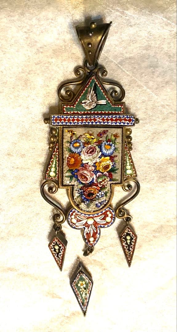 イタリア製、ヴィンテージ、マイクロモザイクペンダント