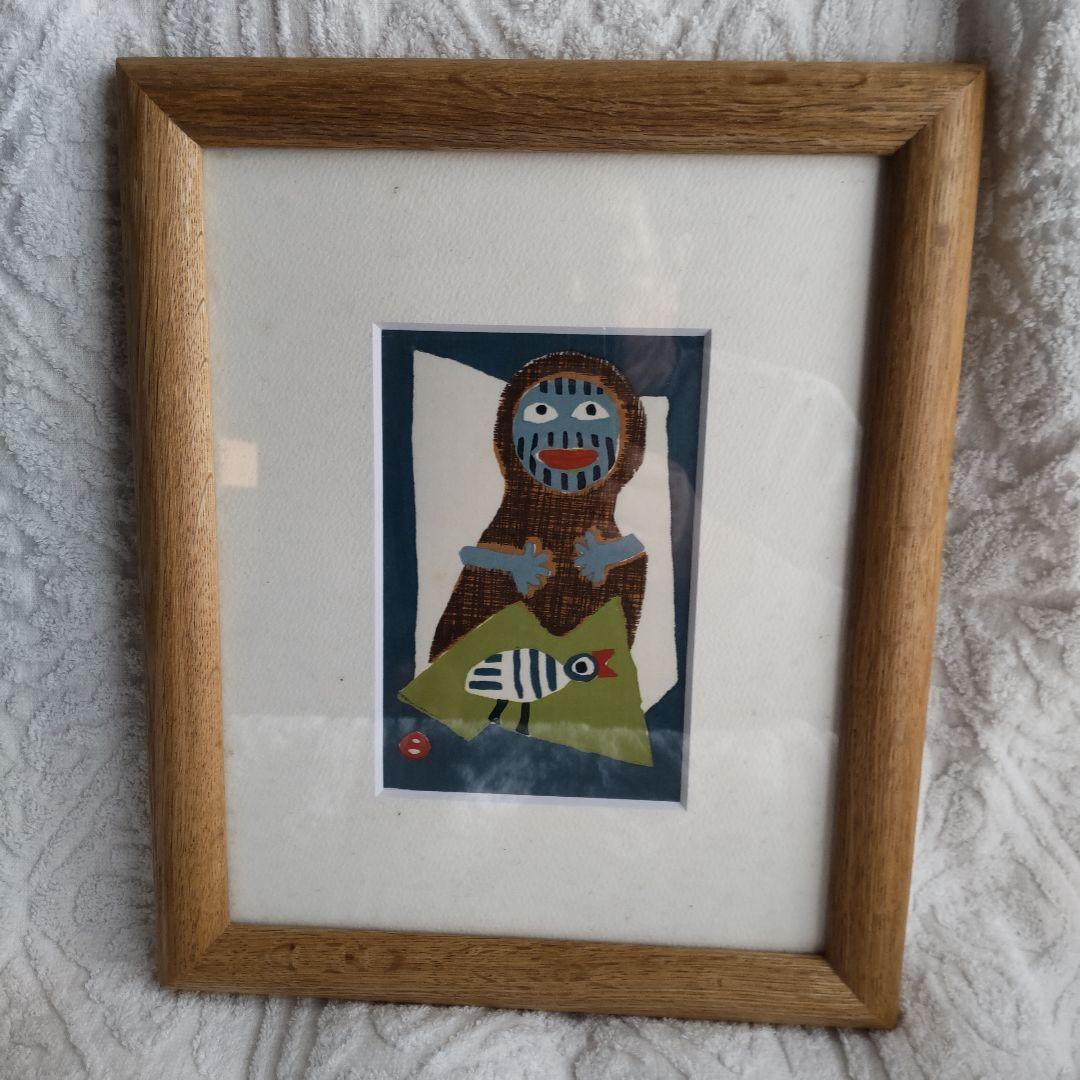 真作 木版画 畦地梅太郎 「トリと男C」1982