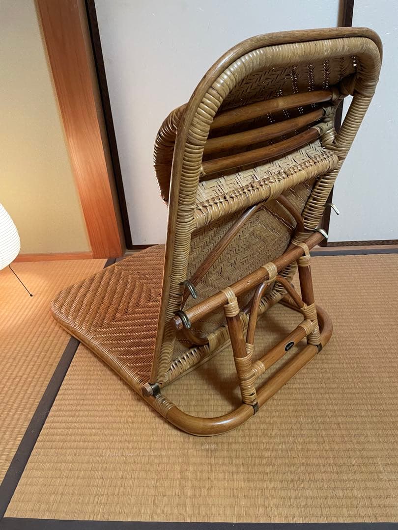 折りたたみ座椅子ラタン在庫2有りハイバックチェア　高60㎝、座面奥行49、横48