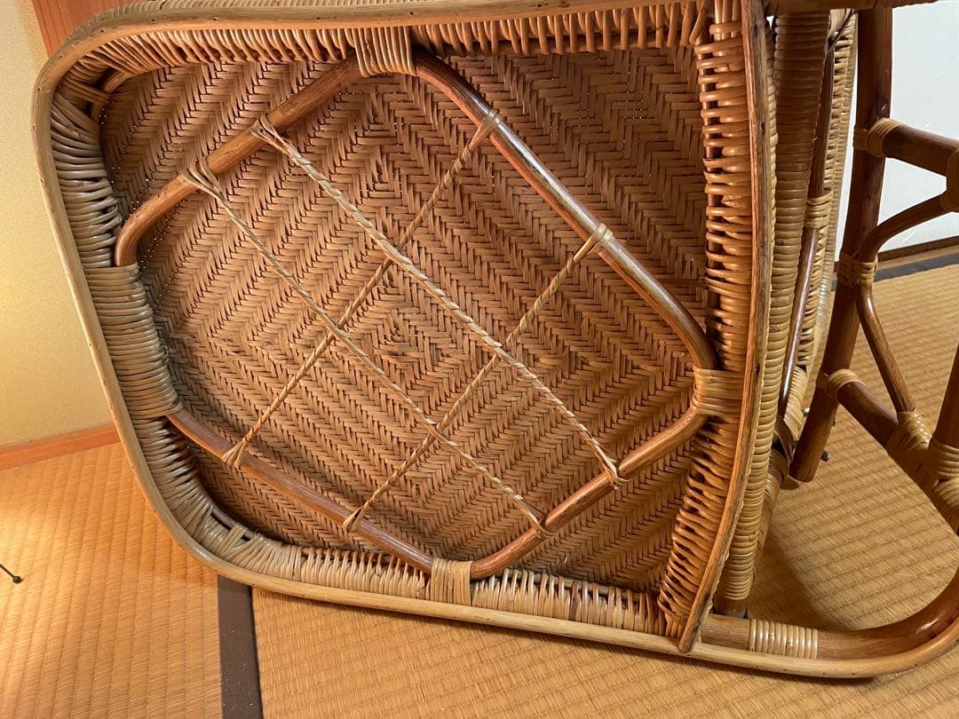 折りたたみ座椅子ラタン在庫2有りハイバックチェア　高60㎝、座面奥行49、横48