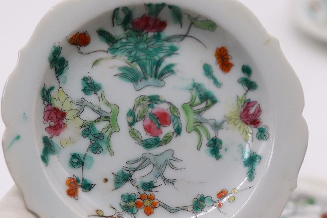 中国　清時代　粉彩花卉紋　花口小皿4点　送料込み0627