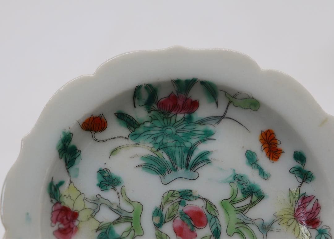 中国　清時代　粉彩花卉紋　花口小皿4点　送料込み0627