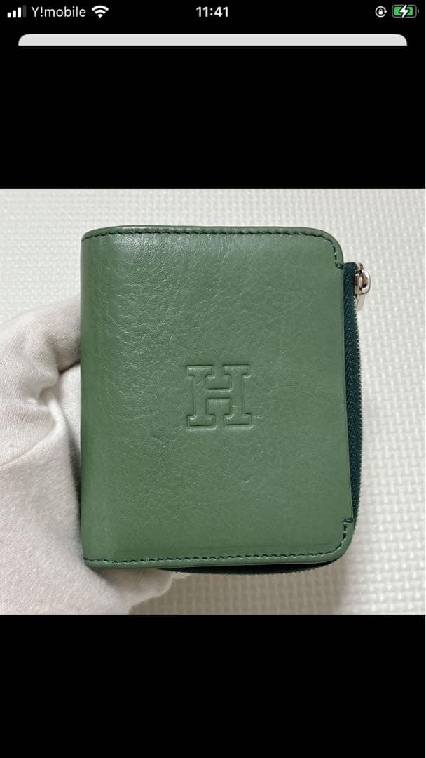 未使用　HIROFU ヒロフ　レザー二つ折り財布　プラティカ　グリーン　ミニ財布