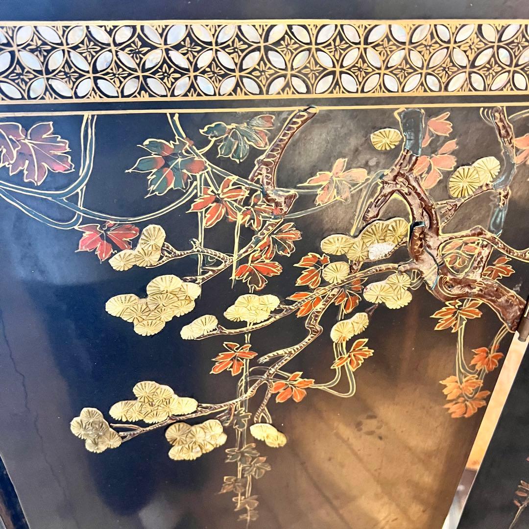 一点　中国美術 螺鈿細工 鶴　年代物　パーテーション 飛天 漆器 天水