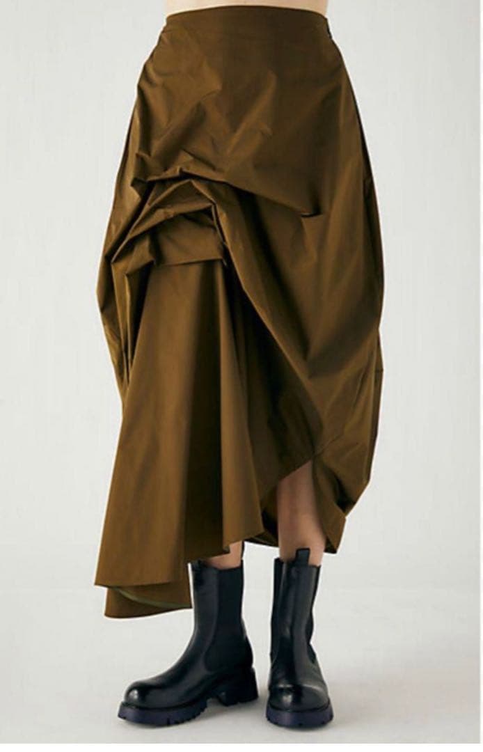 ENFOLD ストレッチタフタサイドタックスカート 36 カーキ