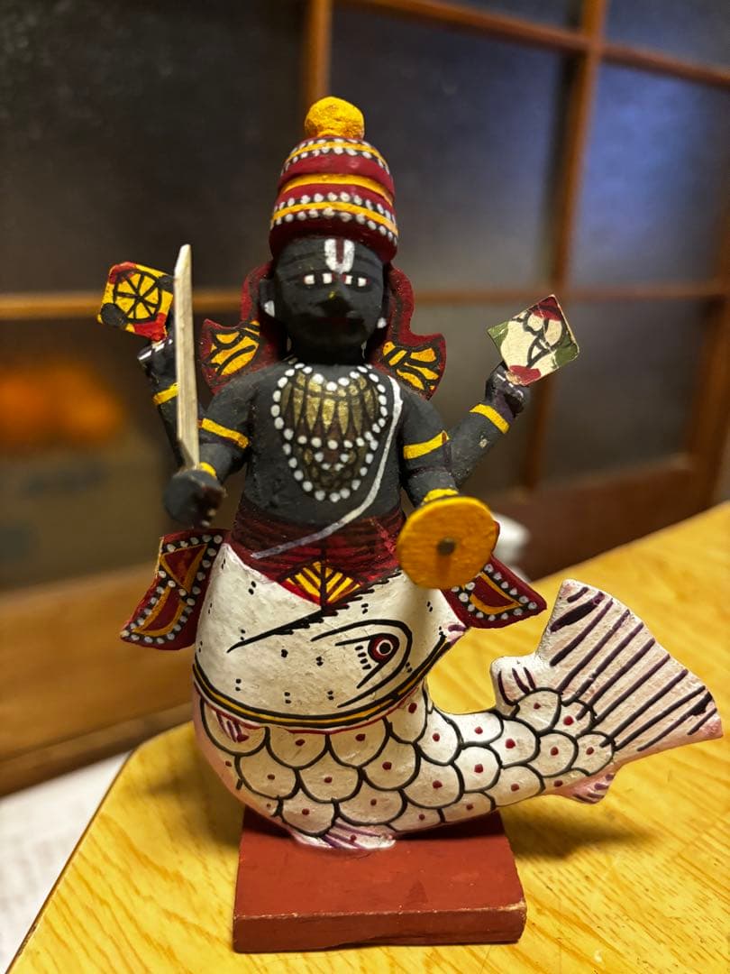 インド神話 ヴィシュヌ神 化身像 7体 木彫り 縁起物 セット