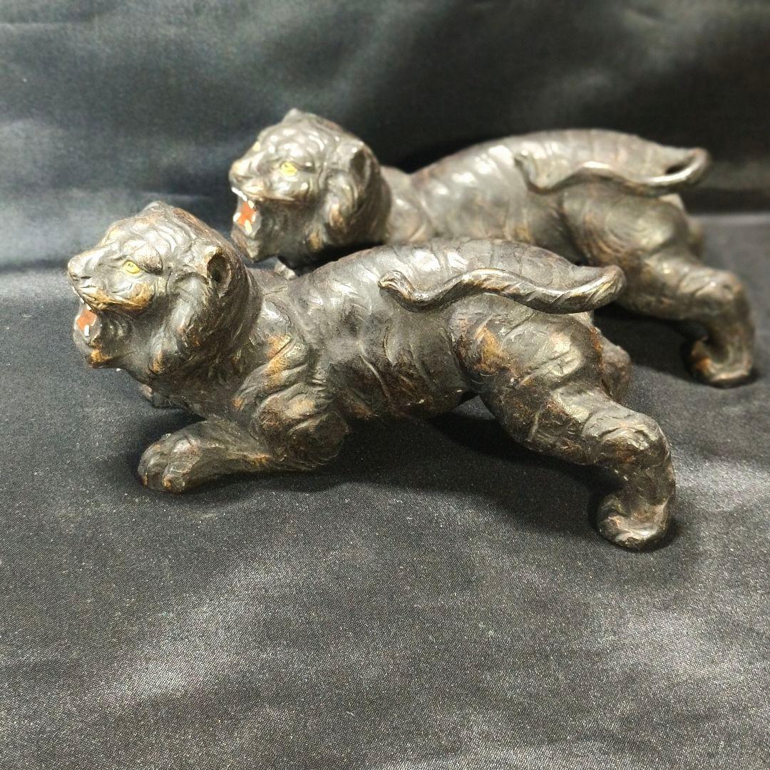 中国骨董 虎2頭 陶芸品 無銘時代物 古美術品 アンティーク コレクター放出美品