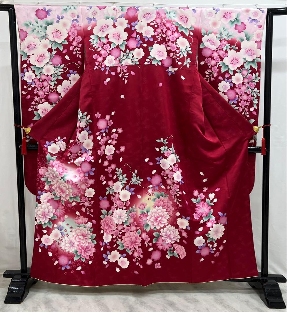 振り袖　フルセット　長襦袢付　赤　成人式　刺繍入り　銀通し　670