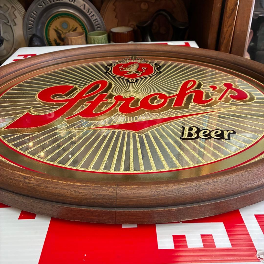 貴重！70's アメリカアンティークStroh's beer　パブミラー鏡USA