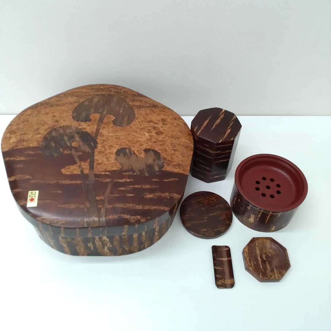 若《RJXSX》樺細工　角館　茶びつ　茶筒　茶器セット　茶こし