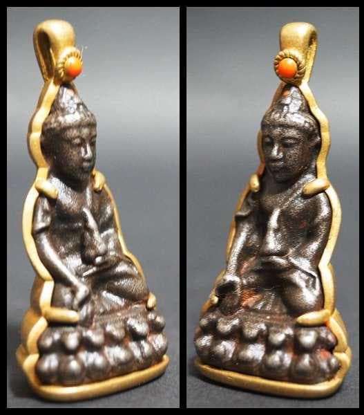 オールドチベット仏教 銅地包天鉄金工細工『釈迦牟尼仏 アミュレット』根付お守り