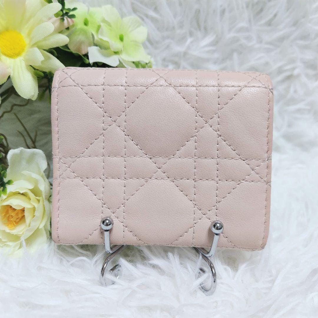 レア美品✨ディオール◇パールカロ三つ折り財布　カナージュゴールド金具ペールピンク