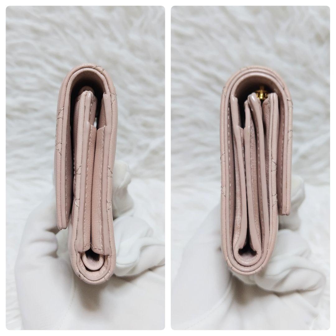 レア美品✨ディオール◇パールカロ三つ折り財布　カナージュゴールド金具ペールピンク